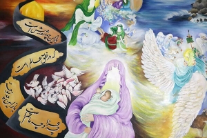 تصویر برپایی نمایشگاه هنری مشکات فاطمی در مصلای بزرگ کرج