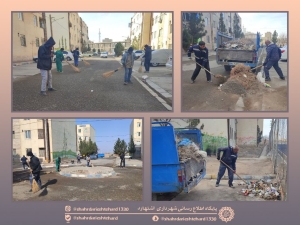تصویر پاکسازی مجتمع منظریه در قالب طرح جهادی با حضور نیروهای خدمات شهری اشتهارد