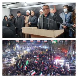 تصویر تلاوت استاد مهدی فلاح نژاد،مراسم تشییع شهید امیر حسین دهقان نژاد در ساوجبلاغ